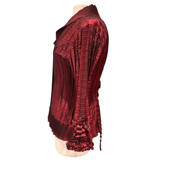 Agara Womens Pleated Button-Up Blouse With Ruffled Cuffs - Medium Elegant Burgun - Picture 2 of 9